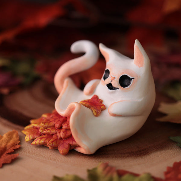 Autumn Leaves Kitty Ghost Figurine- Laying