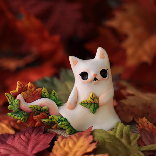 Autumn Leaves Kitty Ghost Figurine - Standing