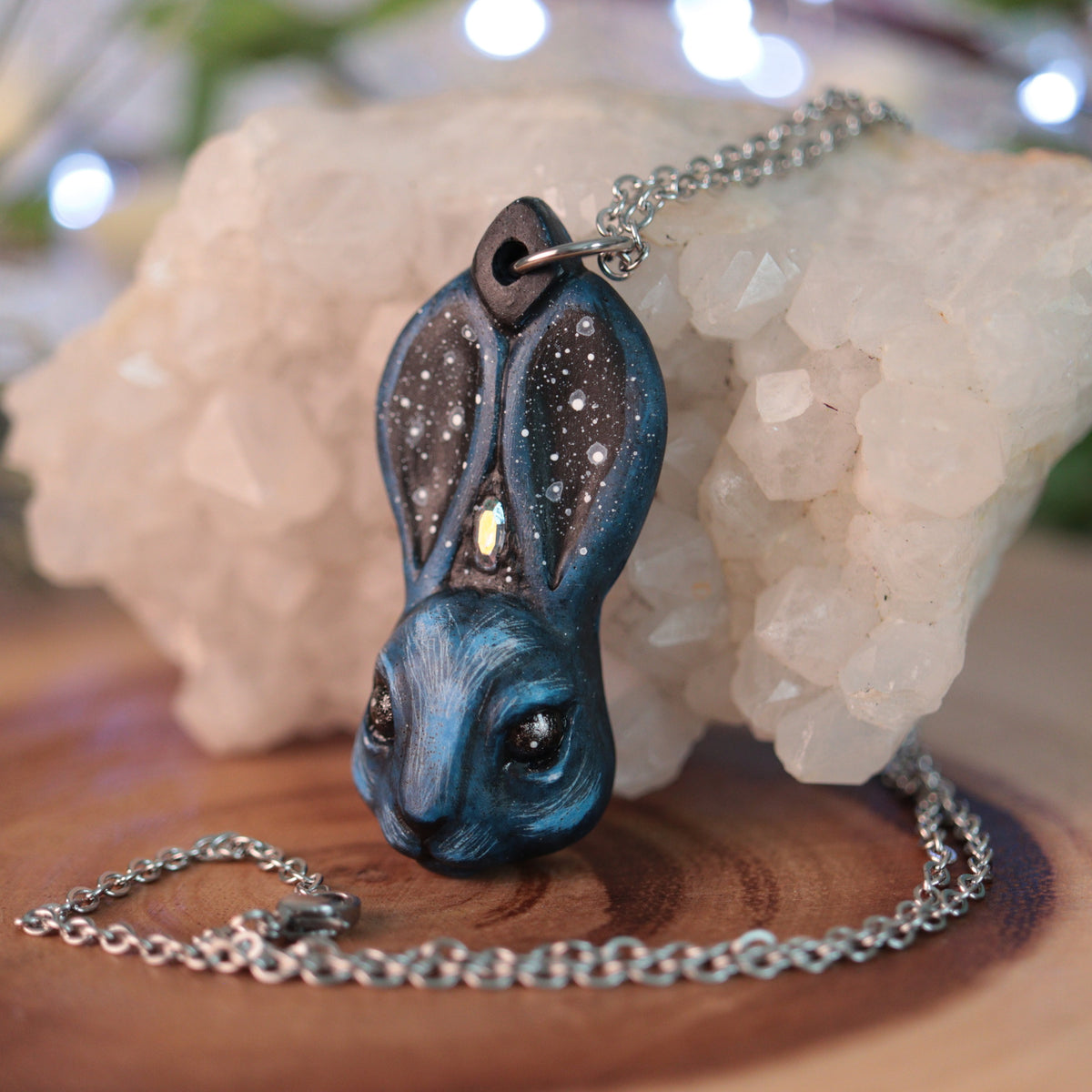 Dark Starry Glass gem Rabbit Necklace – WhimsyCalling