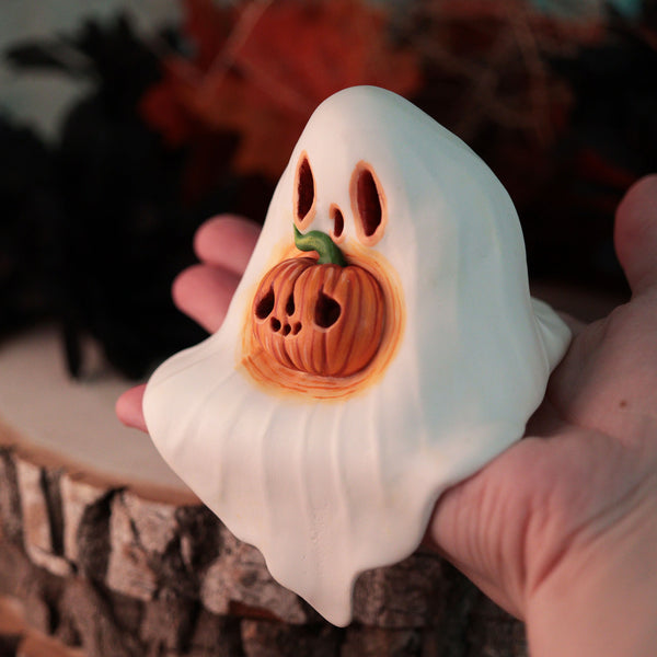Classic Shelf Ghost with Pumpkin