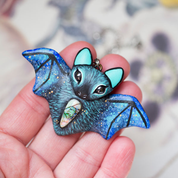 Blue Monarch Opal Bat Necklace