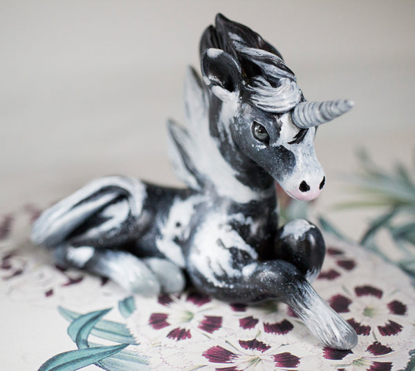 Black and White Unicorn Figurine
