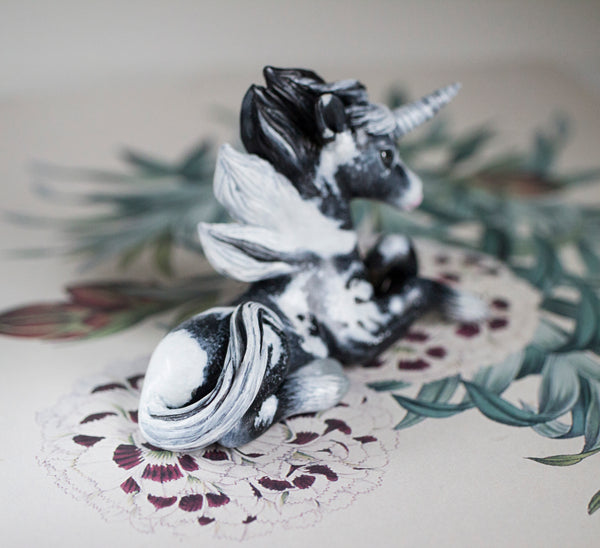 Black and White Unicorn Figurine