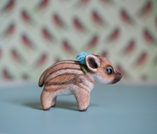 Blue Flower Piglet Figurine