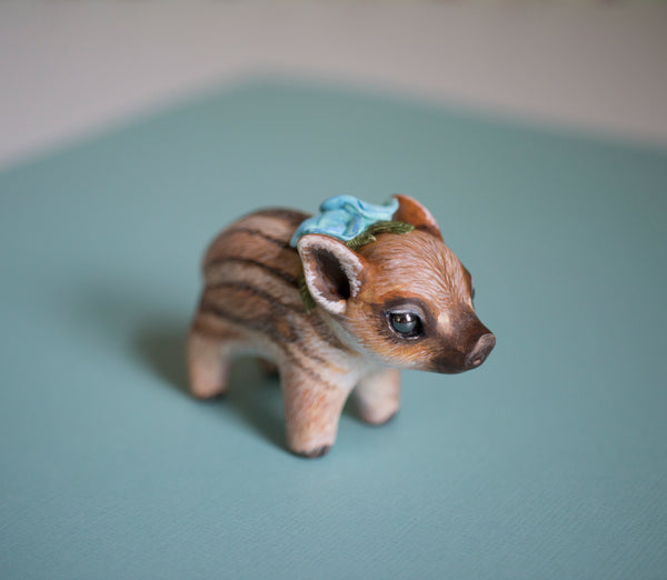 Blue Flower Piglet Figurine
