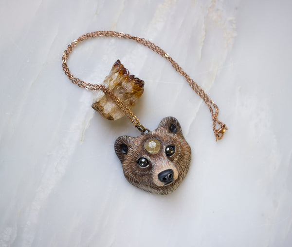 Golden Rutilated Bear Necklace