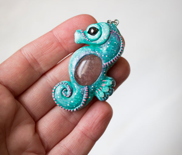 Cherry Quartz Seahorse Necklace