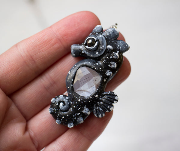 Gray Moonstone Seahorse Necklace