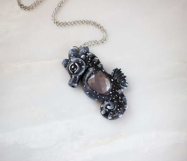 Gray Moonstone Seahorse Necklace
