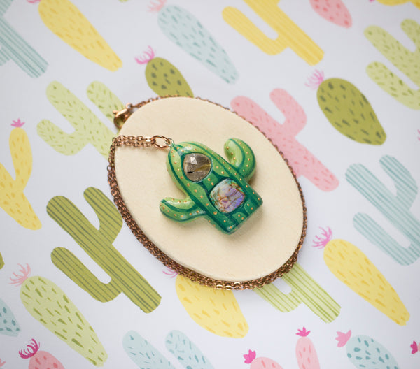 Golden Rutile Monarch Opal Cactus Necklace