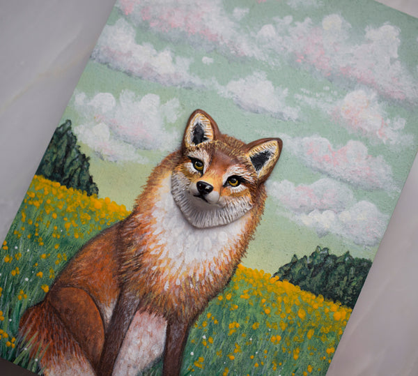 Fox in a field painting