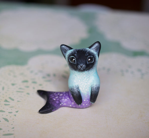 Blue and purple siamese merkitty figurine