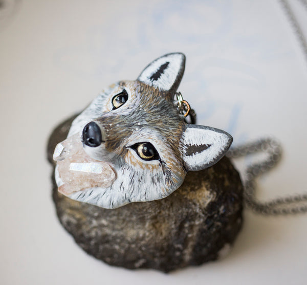 Crystal Wolf Pendant