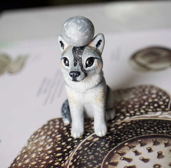 Crystal Moon White Wolf Figurine