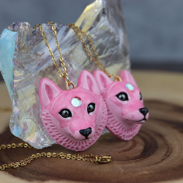 Aura Quartz Wolf Gold Tone Chain