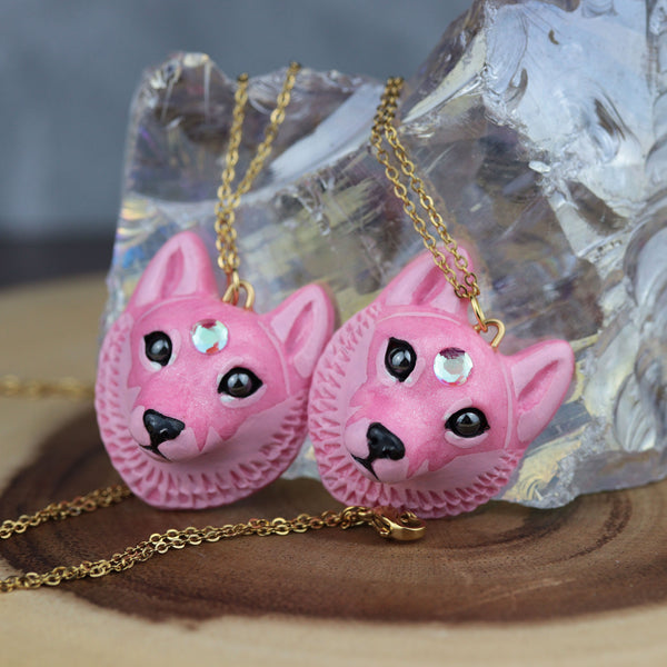 Aura Quartz Wolf Gold Tone Chain