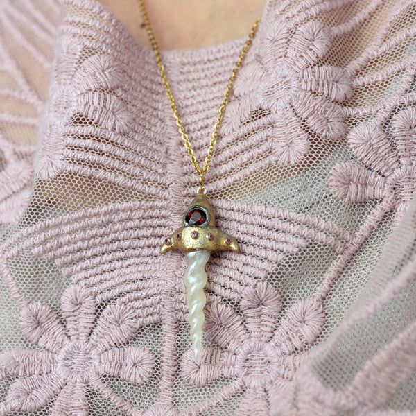 Garnet Unicorn Dagger Necklace