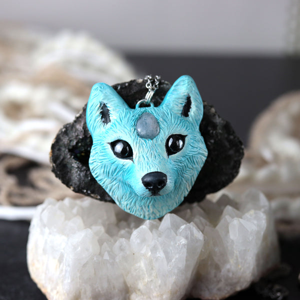 Aquamarine Wolf Necklace
