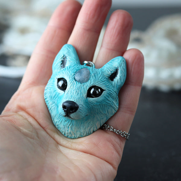 Aquamarine Wolf Necklace