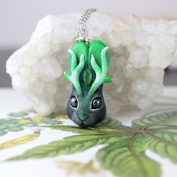 Green Jackalope Necklace