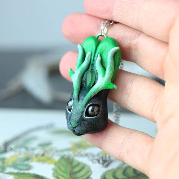 Green Jackalope Necklace