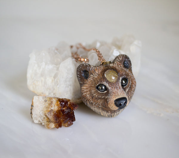 Golden Rutilated Bear Necklace