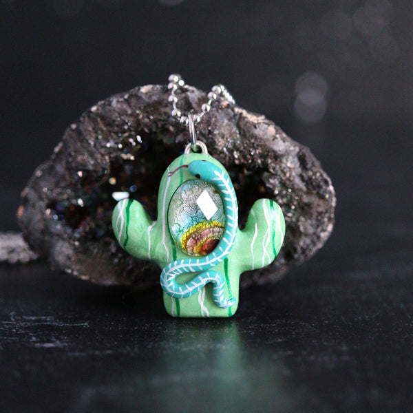 Dichroic Glass Cactus Necklace