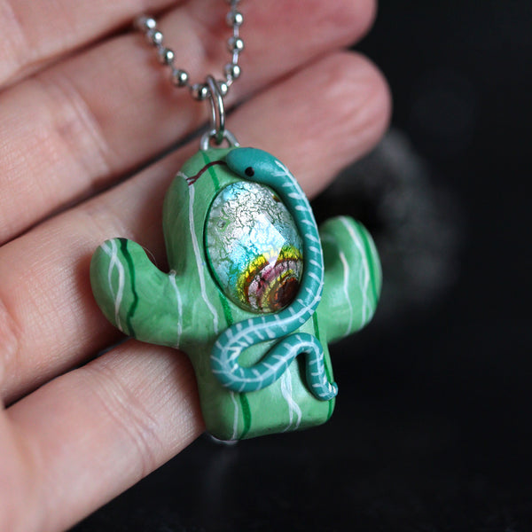 Dichroic Glass Cactus Necklace