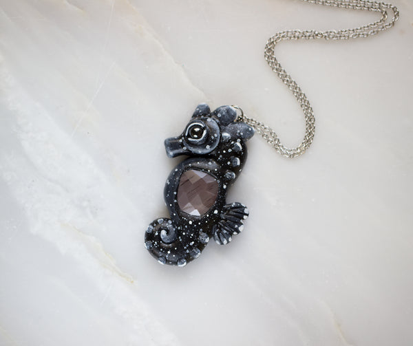 Gray Moonstone Seahorse Necklace