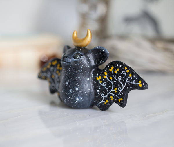 Gold Moon Bat Figurine