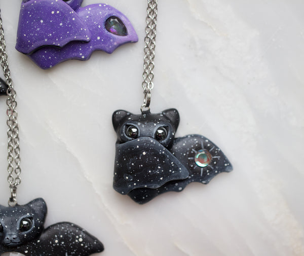 Baby Aura Quartz Bat Necklace