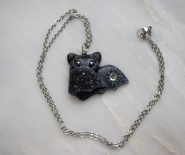 Baby Aura Quartz Bat Necklace