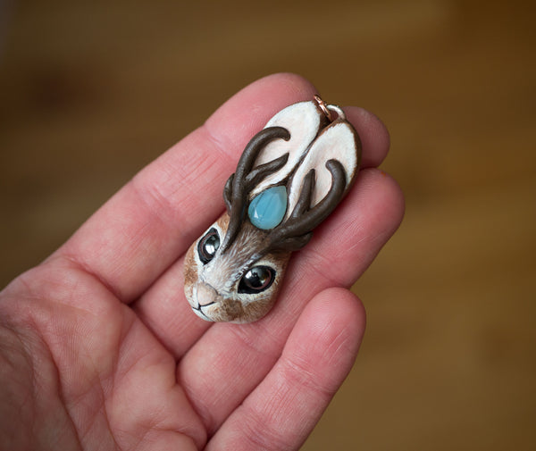 Chalcedony Jackalope Necklace