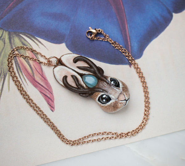Chalcedony Jackalope Necklace