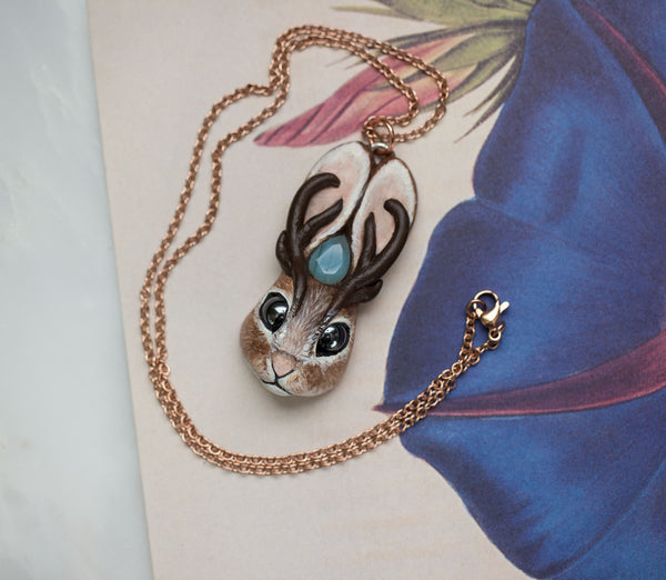 Chalcedony Jackalope Necklace
