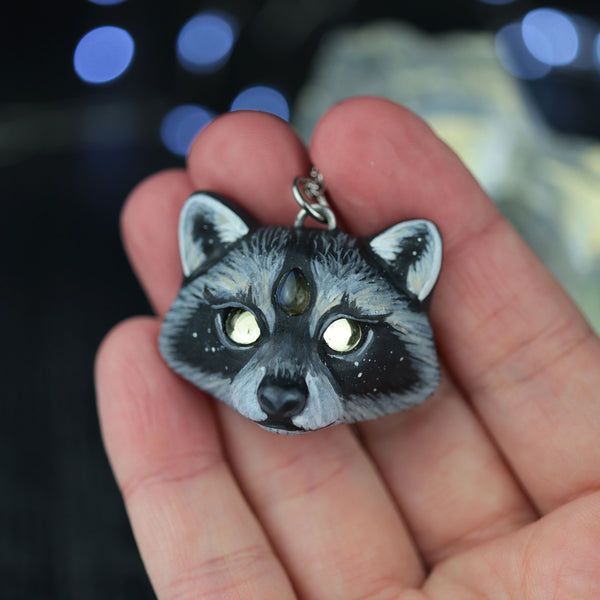 Full Realistic Face Raccoon Necklace