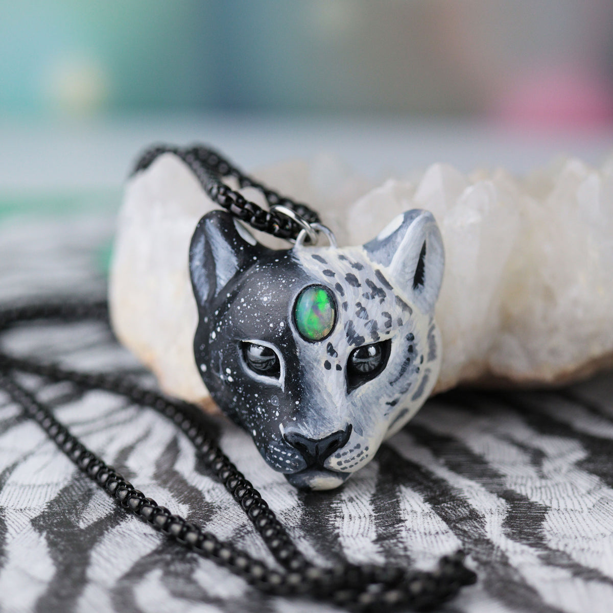 Starry Opal Snow Leopard Necklace