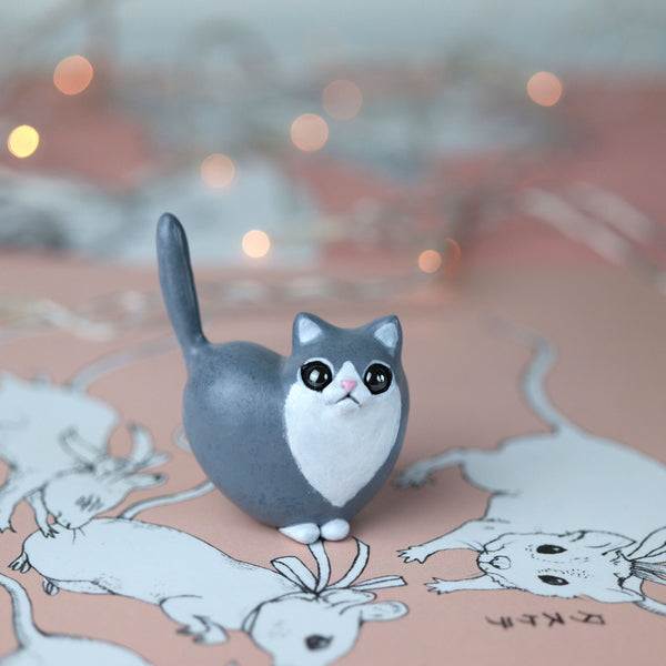Grey and White Heart Kitty - More White