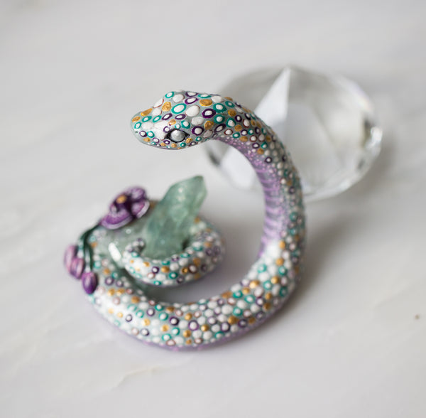 Crystal Orchid Snake figurine