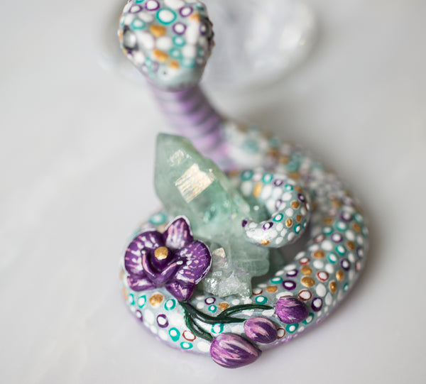 Crystal Orchid Snake figurine