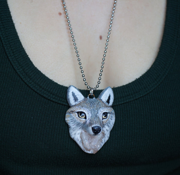 Crystal Wolf Pendant