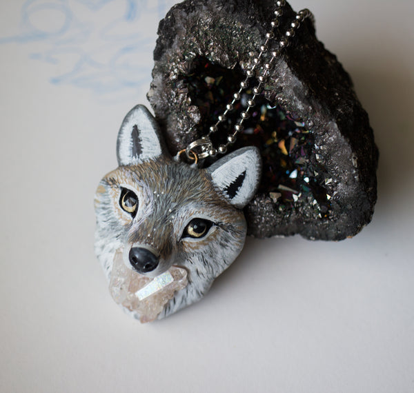 Crystal Wolf Pendant