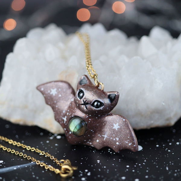 Green Labradorite Bat Necklace