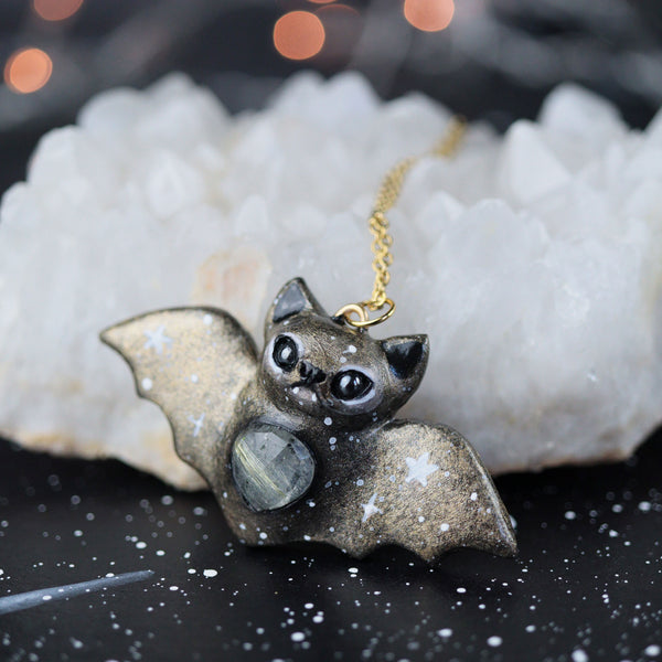 Gold Rutile Bat Necklace