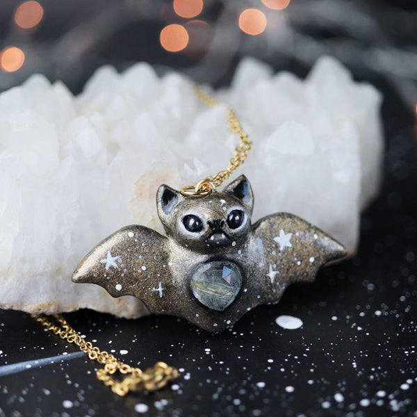 Gold Rutile Bat Necklace