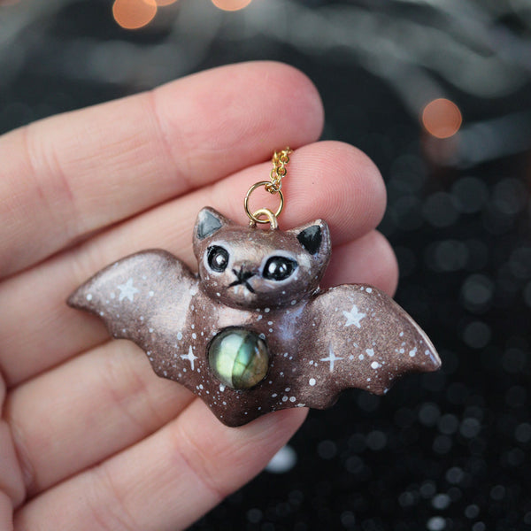 Green Labradorite Bat Necklace
