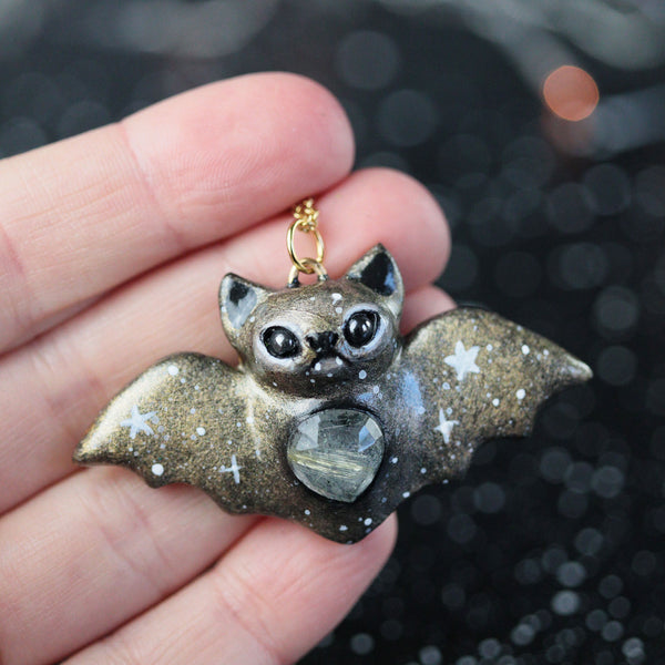Gold Rutile Bat Necklace