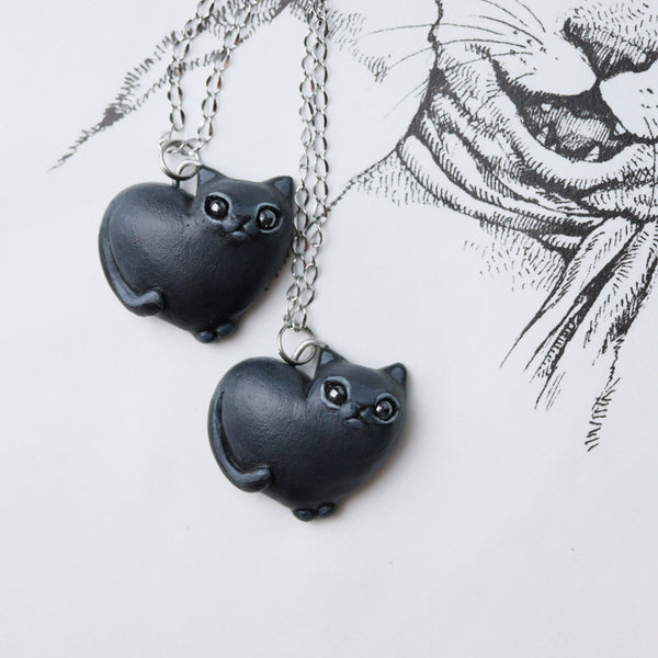 Black Heart Kitty Necklace