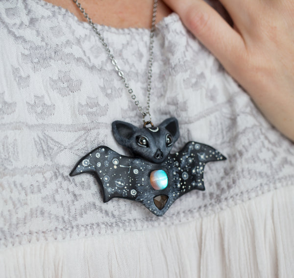 Aura Quartz Bat Necklace