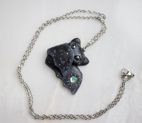 Baby Aura Quartz Bat Necklace